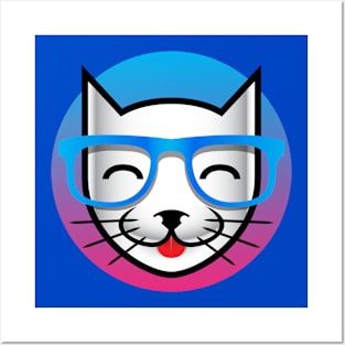 Male Geeky Cat with Glasses Posters and Art